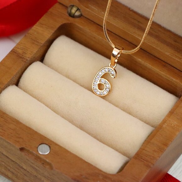 "Rose Gold Number 6 Pendant with Crystals – 18K Gold Plated Charm, XPPT1346 - Picture 6 of 13